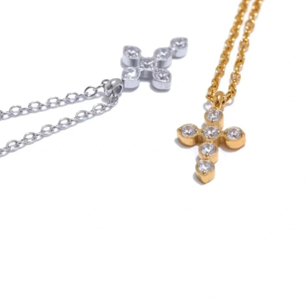 Anthropologie Barbara Cross Silver Stainless Steel Waterproof Necklace - Picture 6 of 10